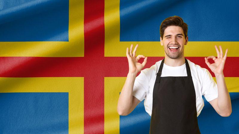 Ålands flagga med servitör
