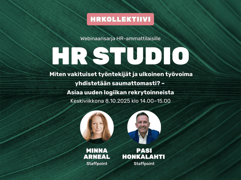 HRKollektiivin HR Studion esittelykuvassa StaffPointin Arneal ja Honkalahti.